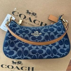 Coach Signature Blue and Tan Shoulder Bag